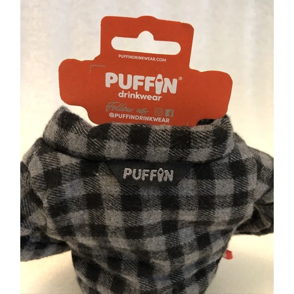 Puffin drinkwear Plaid‎ Pewter Flannel Jacket Shirt Drink Koozie The Lumberjack